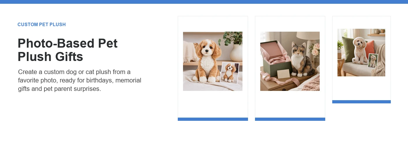Custom pet plush from photo gift collection for dog and cat owners